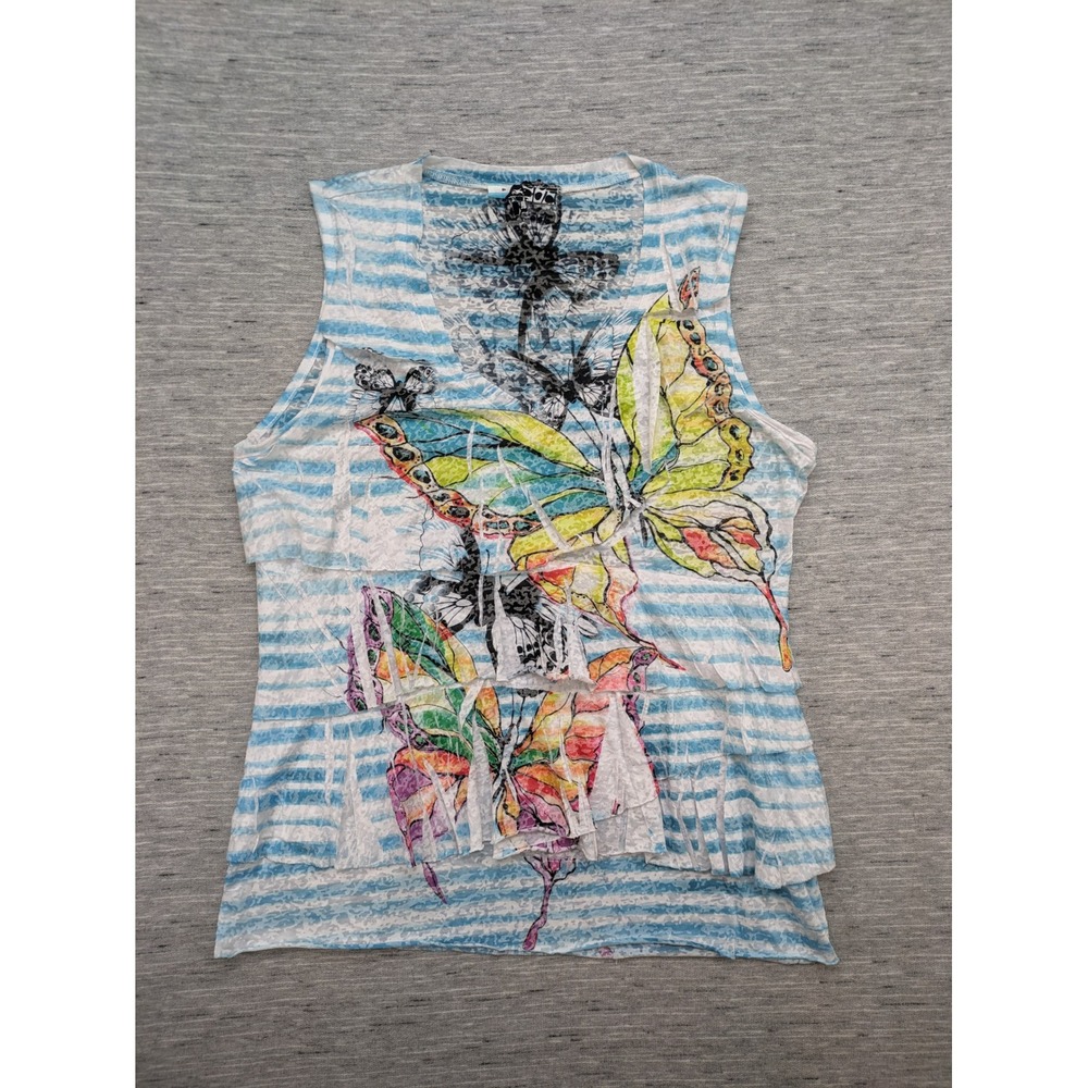 IC Paris Butterfly Tank Top Layered Ruffle Hem XL‎ Y2K Grunge Streetwear Fairy